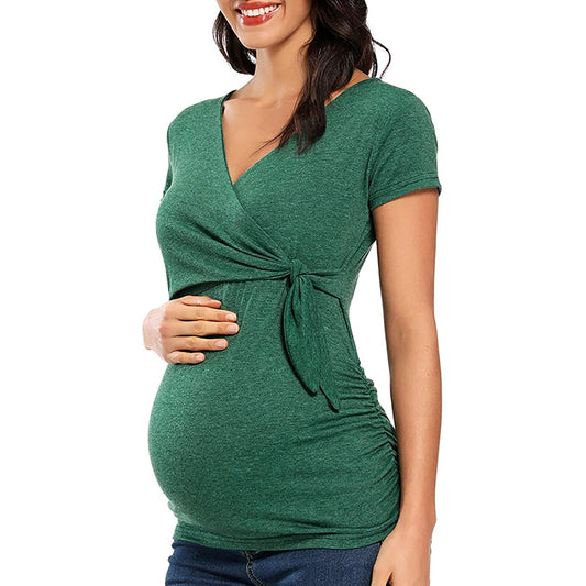 Cross V-Neck Breastfeeding T-Shirt Maternity Top