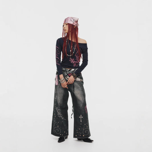 Retro-vaskede trendy Y2K-jeans