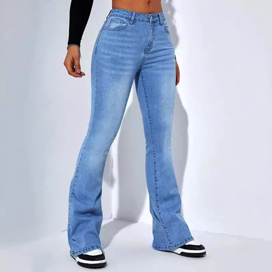 Højtaljede straight-leg jeans, der er slankende og figursmigrende