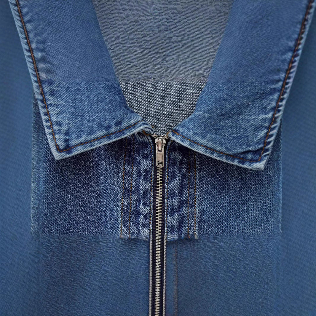 Womens Designer Zip-Up Denim Shirt Top