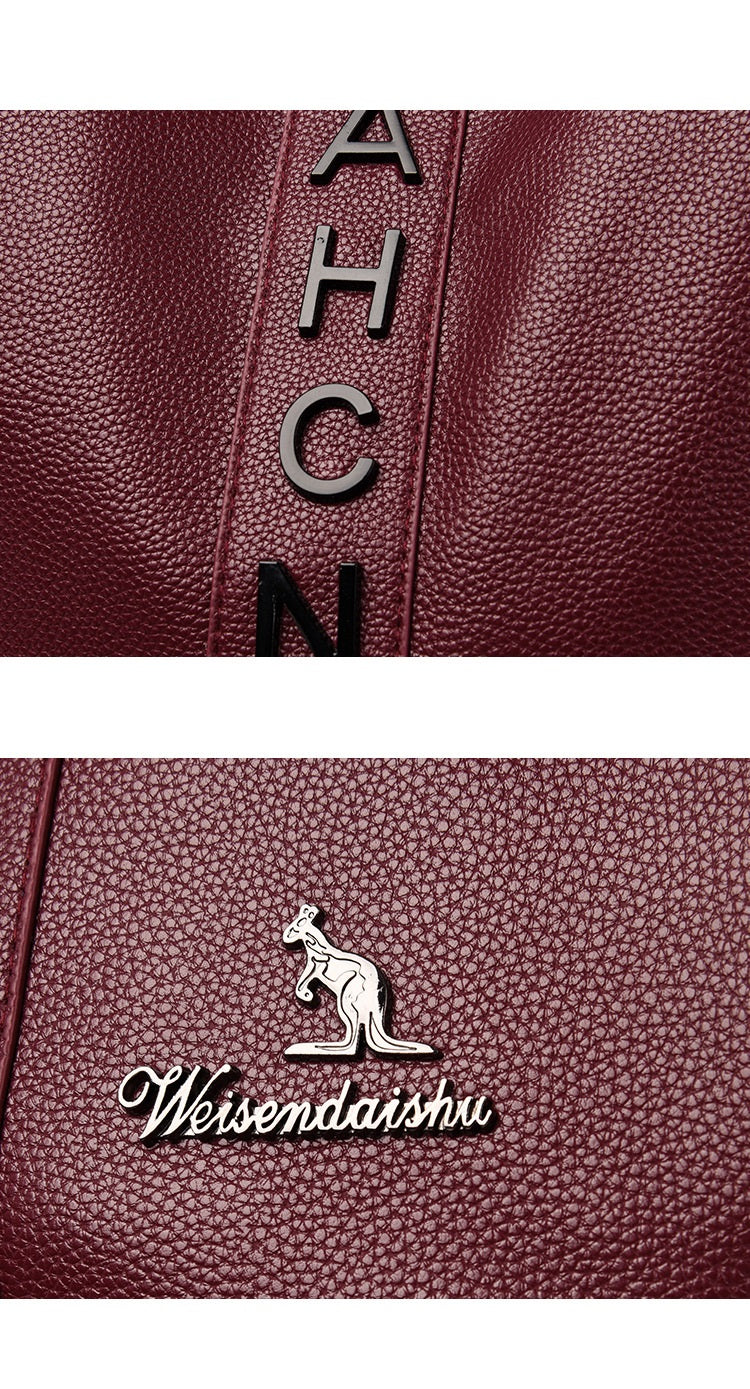 Fashion Backpack Women's Casual Letter Large Capacity Pu Soft Leather Lightweight Travel Bag