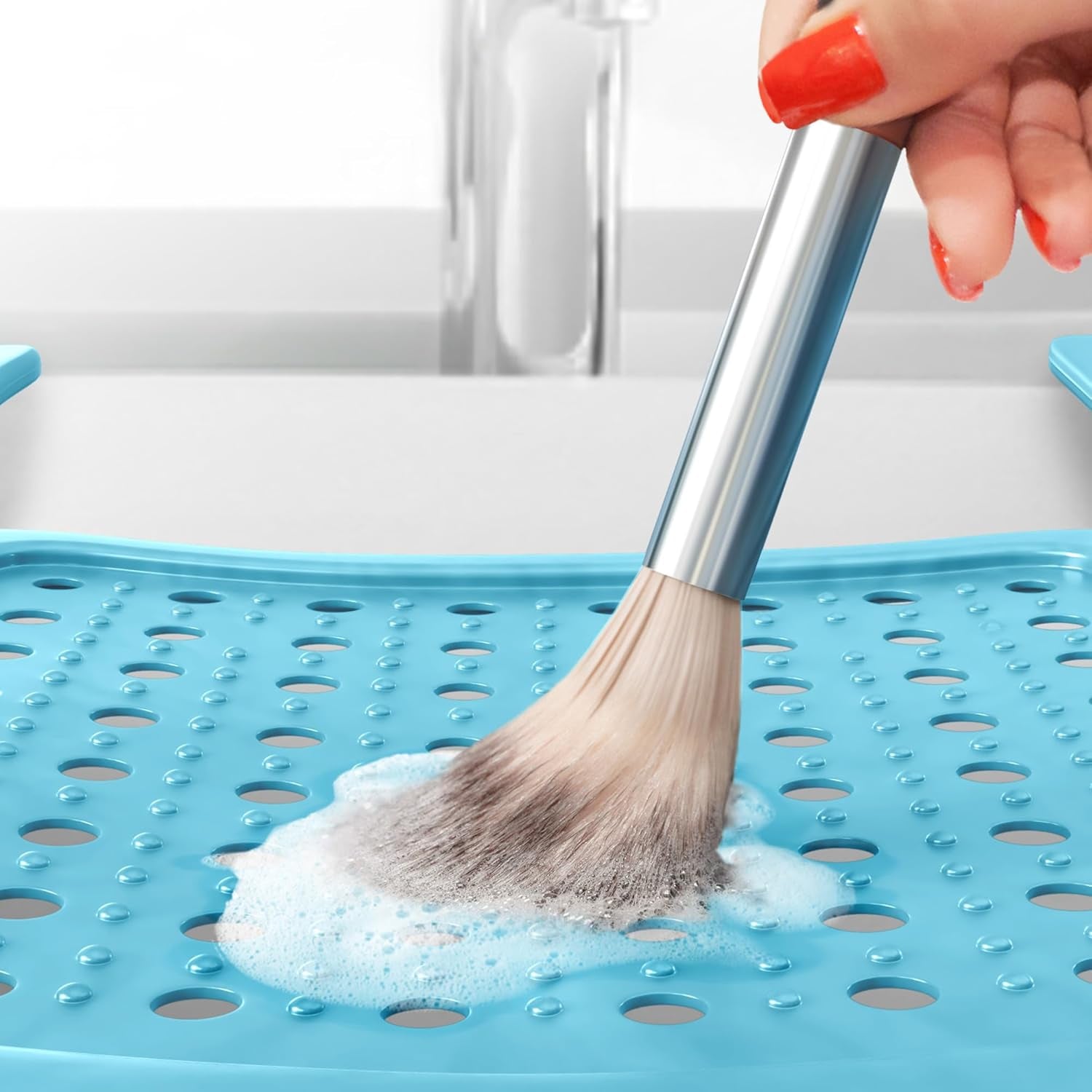 Bathroom Counter Cover & Storage Saver, Foldable Mat for Hot Tools, Hair Styling & Makeup, Beauty Brush Cleaning Mat, RV Camper Sink Cover & for Small Spaces (Standard Pacific Blue)