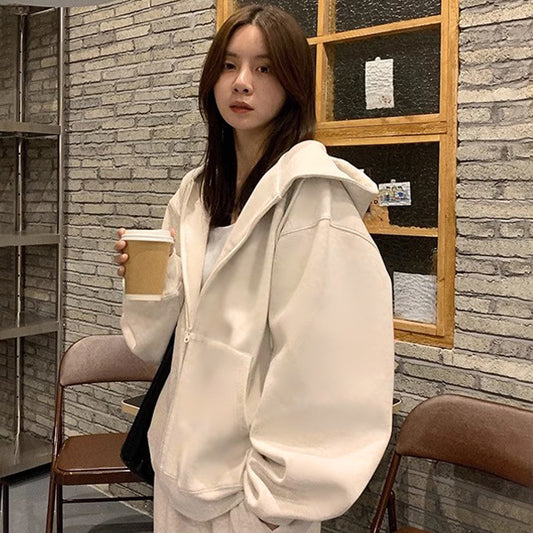 Loose And Hooded Cardigan Sweater Coat Thickened Lazy Casual Style