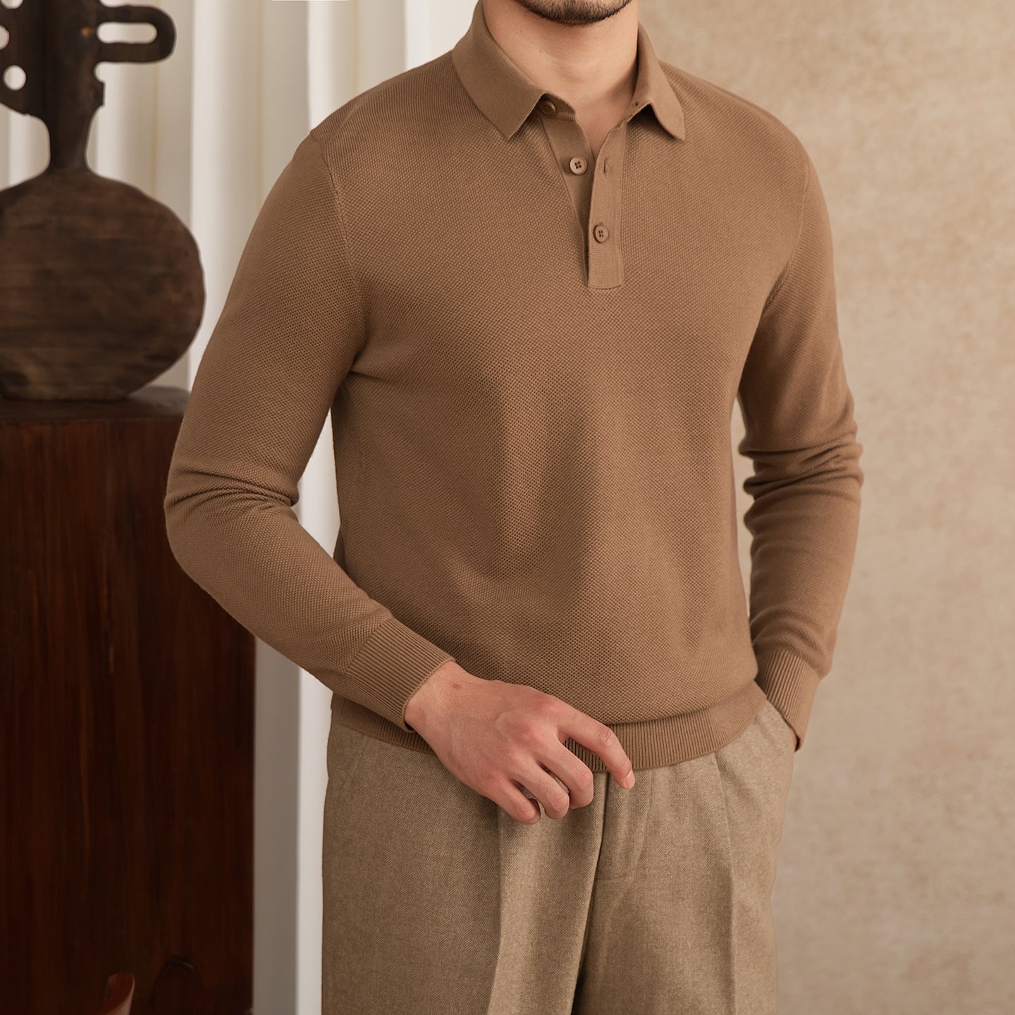Slim-fit Cashmere Knitwear Lapel Long-sleeved T-shirt Casual Polo Shirt