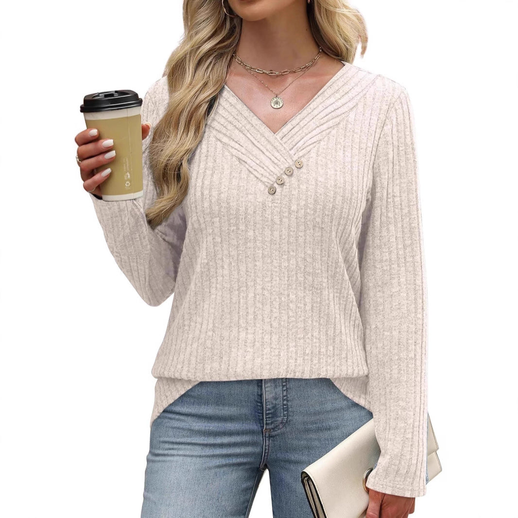Dame Sweater Langærmet Skjorte V-hals Top