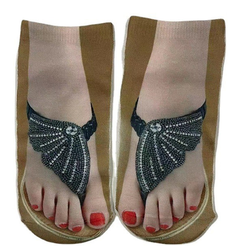 Women's Fashion Simple Flip-flop Print Socks
