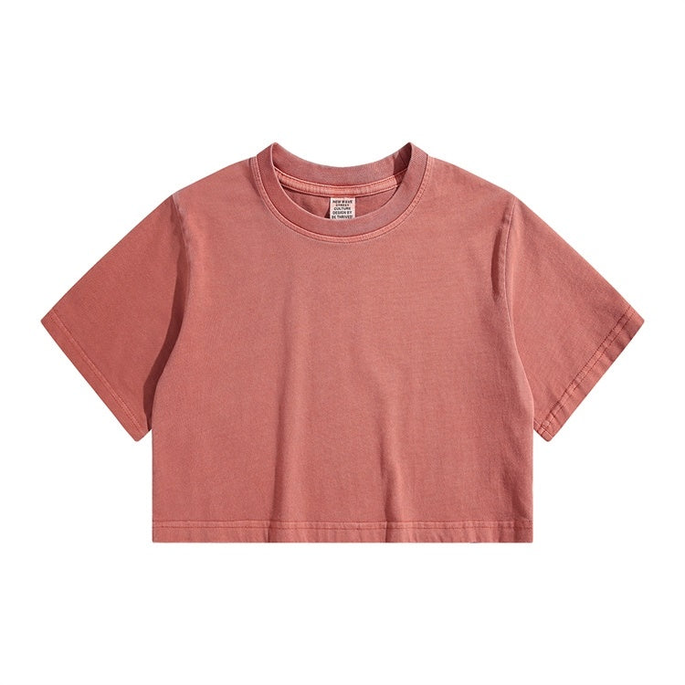 High Waist Cropped T Shirt With Navel Design