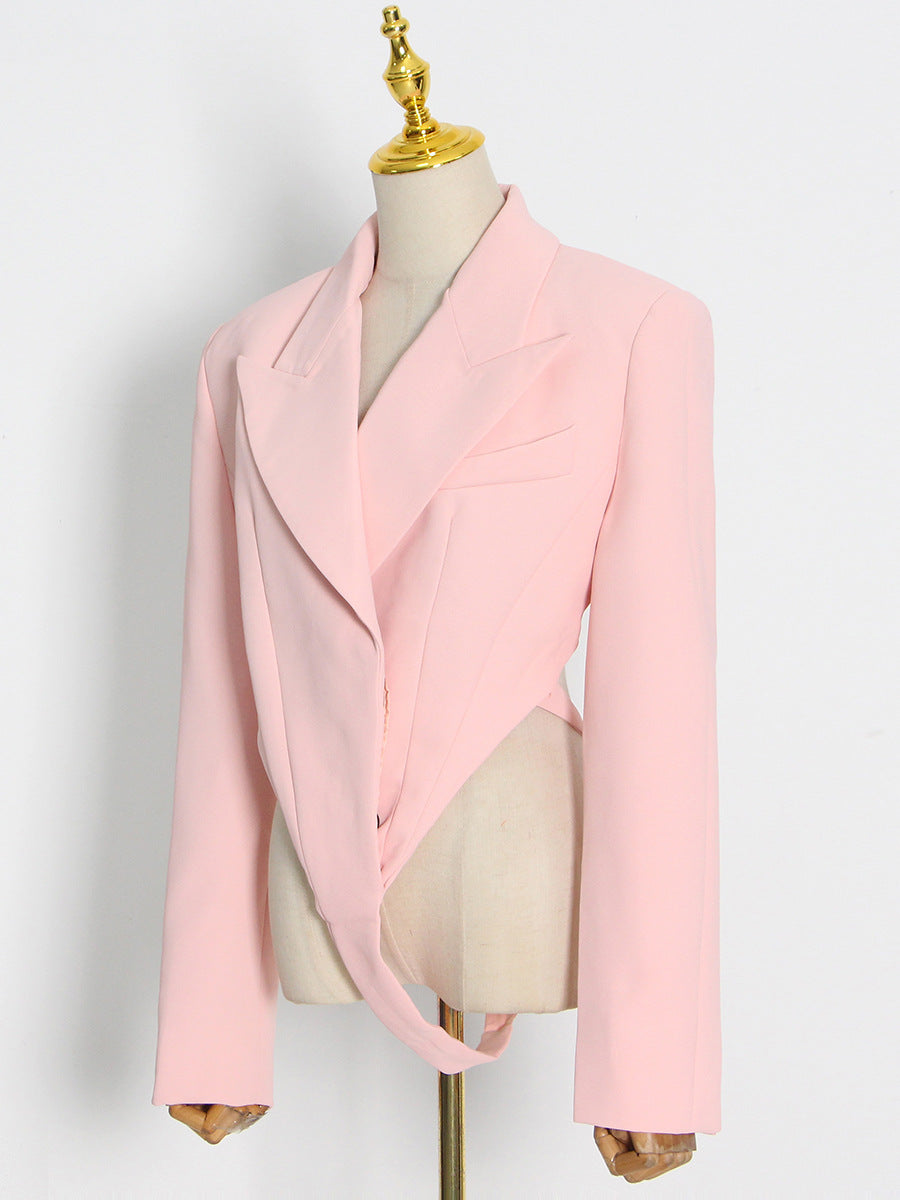 Lapel Long Sleeve Shoulder Pad Fitted Coat Women