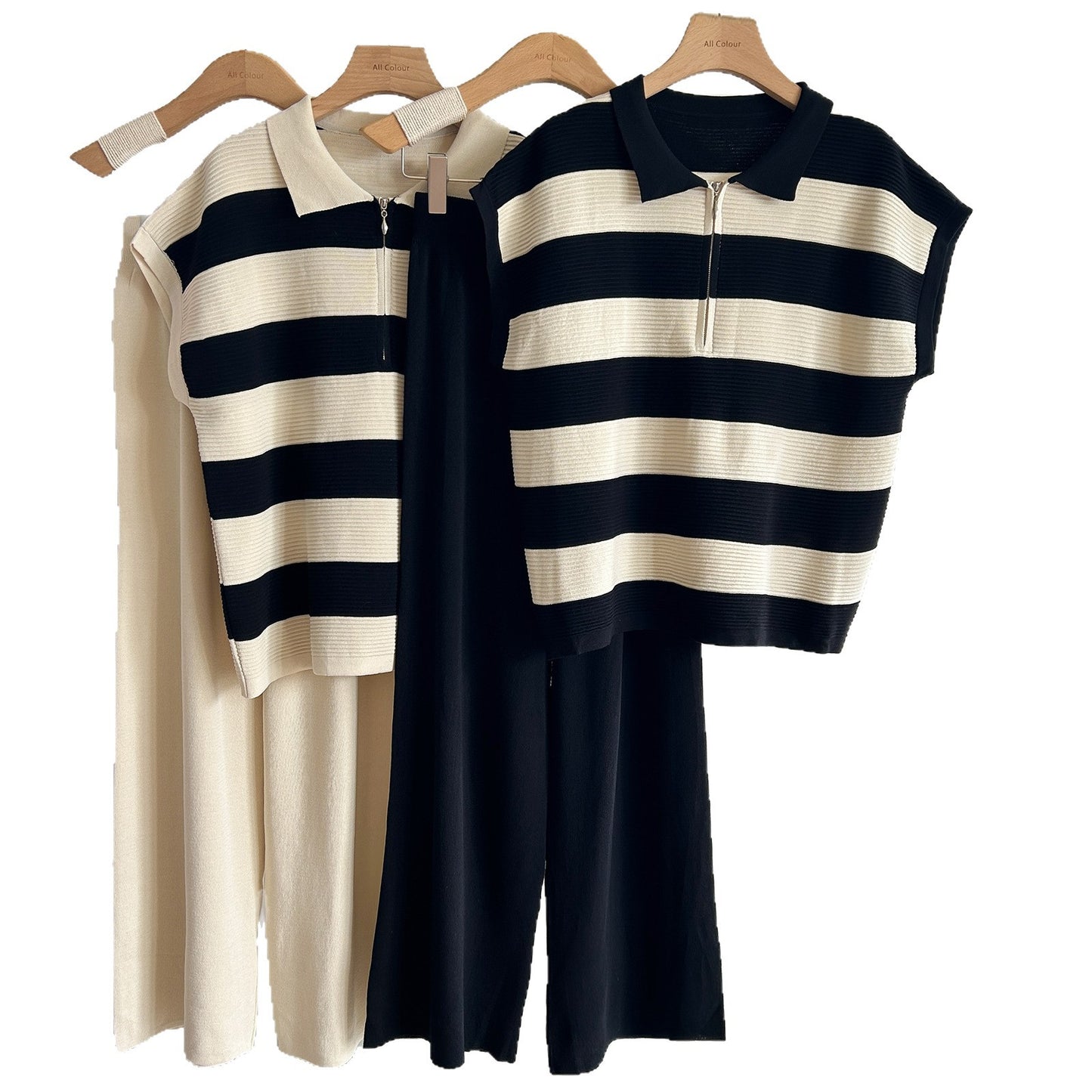 Half-Chain-Link Pattern Knitted Sleeveless Top And Wide-Leg Pants Set
