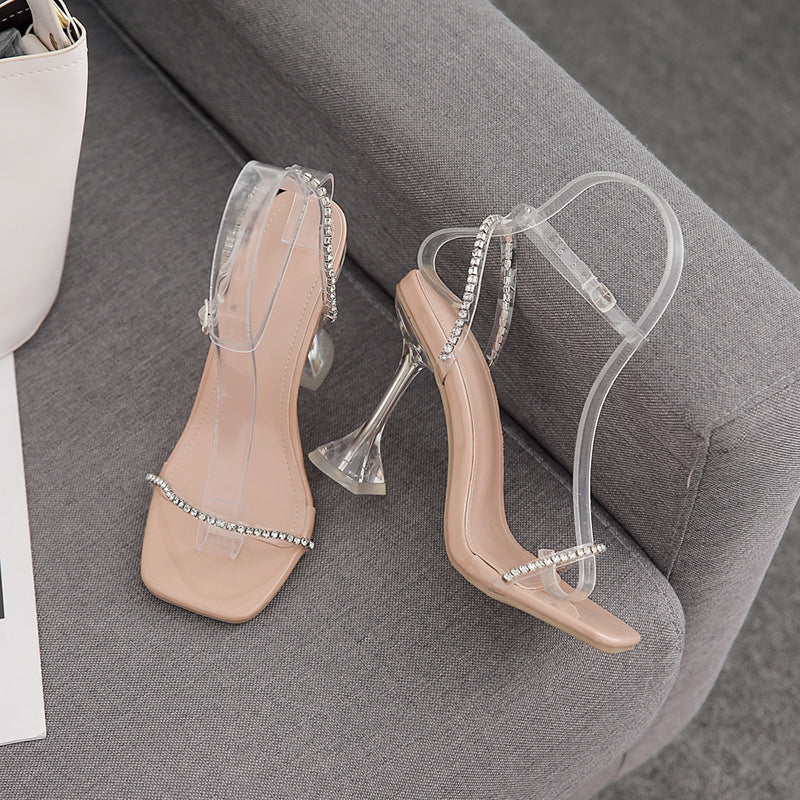 Women's High Heel Sandals With Open-toe PVC Rhinestone Back Empty Word