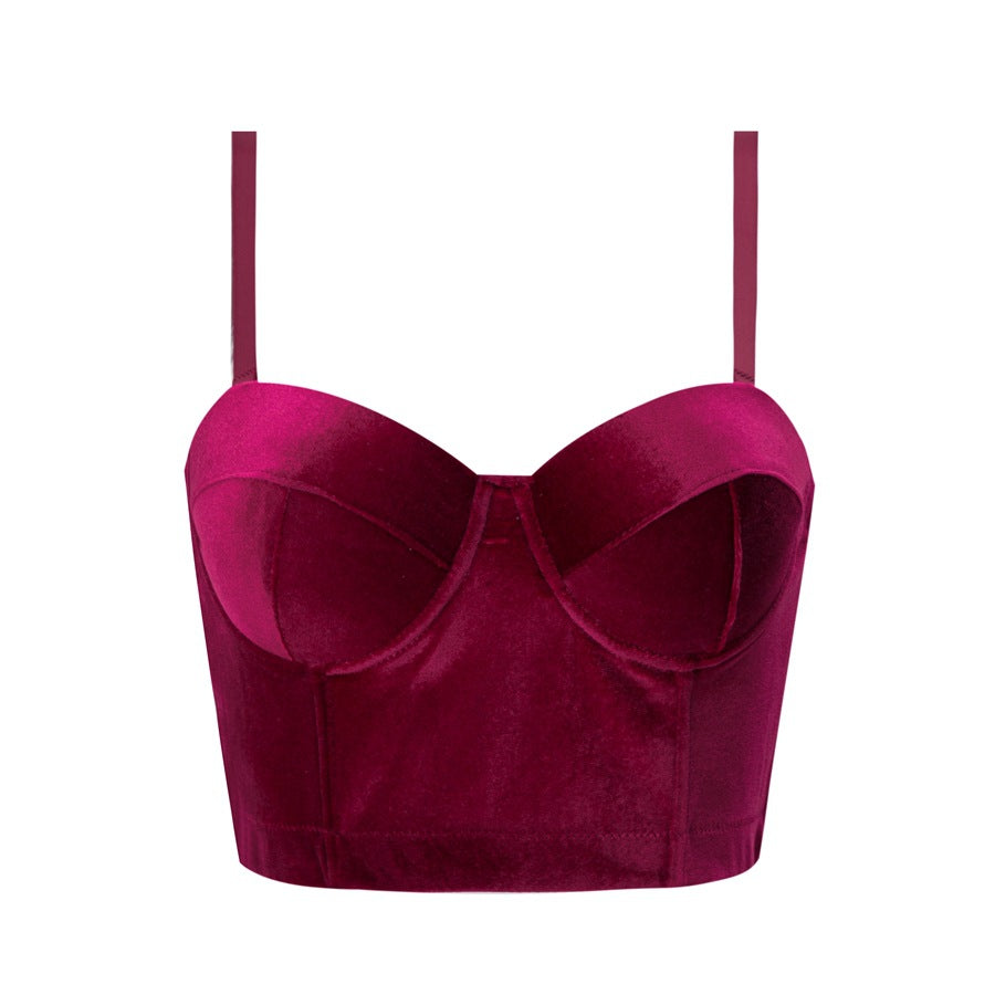 Real Velvet Spaghetti Straps Outerwear Fishbone Corset Solid Color