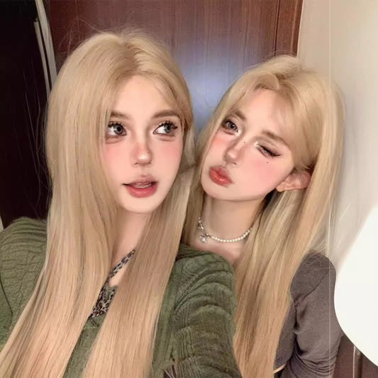 Full Hair Type Women's Long Straight Hair Gray Gold Wig