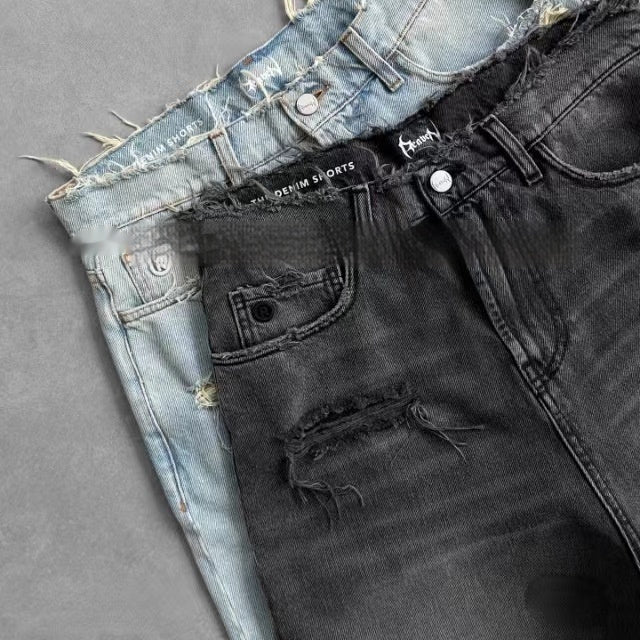 New Design Sense Ripped Burr Denim Shorts American Retro Washed Casual Loose Shorts