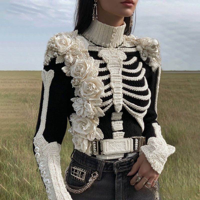 Digital Short Sleeve Printed Women's Fashion Casual High-neck Sweater 3D