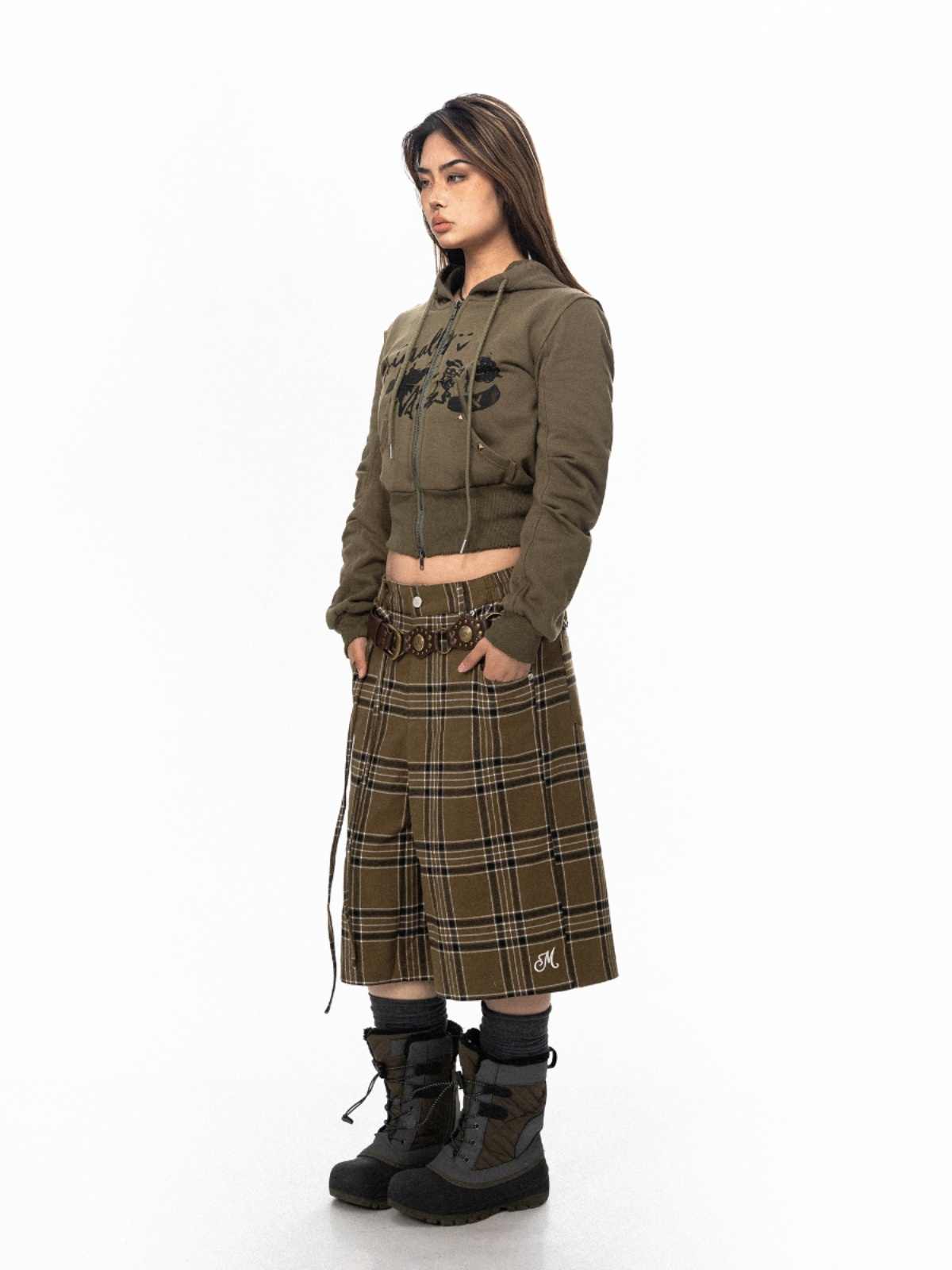 Retro Plaid Pants Women's Loose Casual Straight-leg Wide Leg Shorts