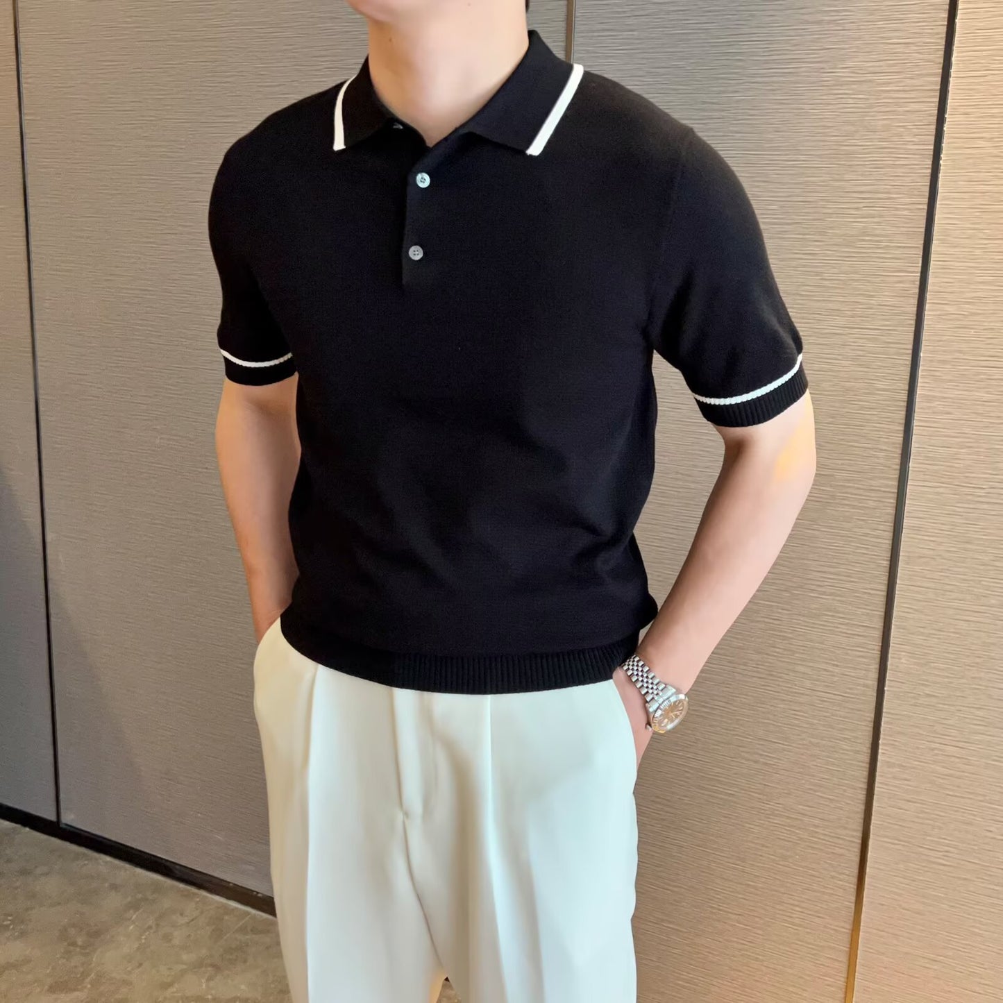 Simple Stylish Loose-Fitting Casual Knitted Short-Sleeve Shirt For Men