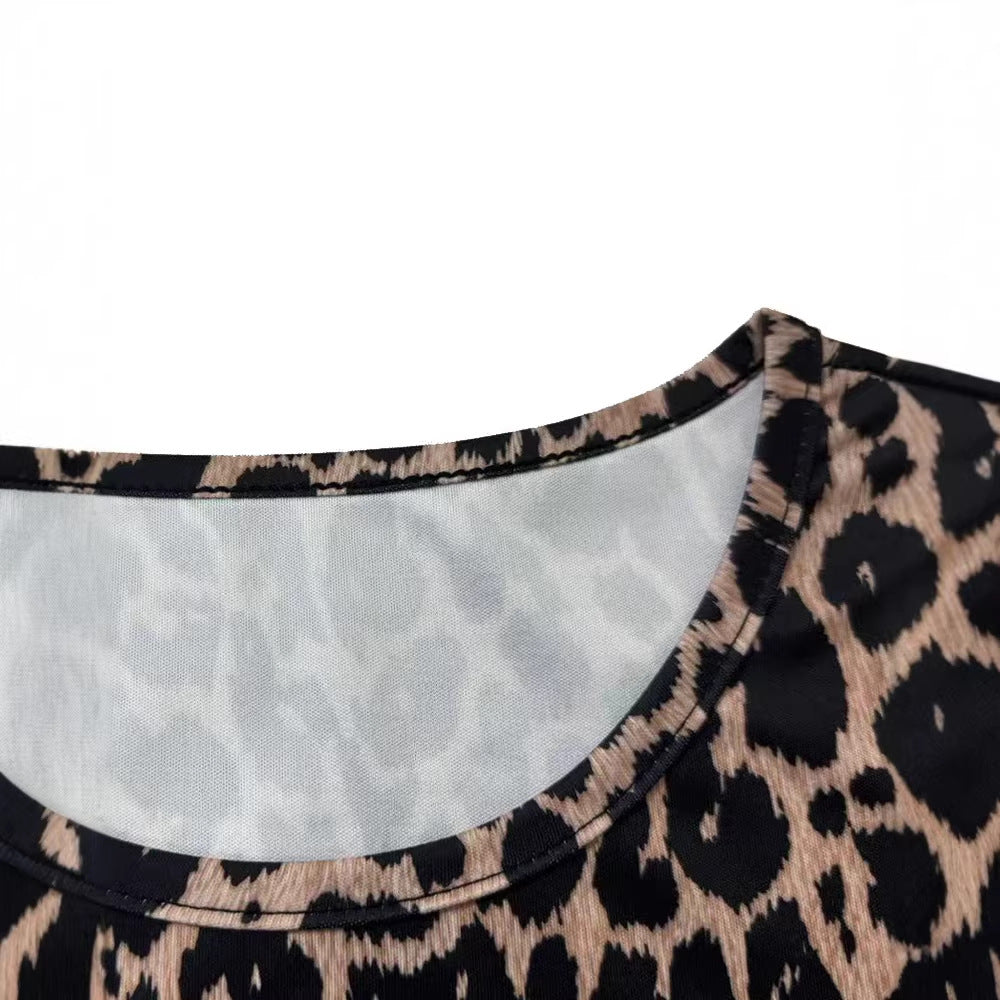 Pullover Long-sleeve Sexy Leopard-print Maxi Dress