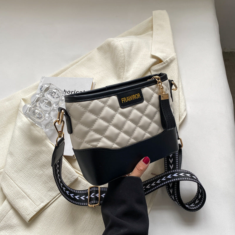 Fashion Rhombus Contrast Color Wide Shoulder Strap Crossbody Bag