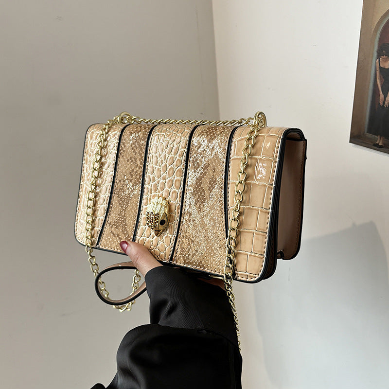 Niche Chain Stitching Snakeskin Pattern Shoulder Messenger Bag
