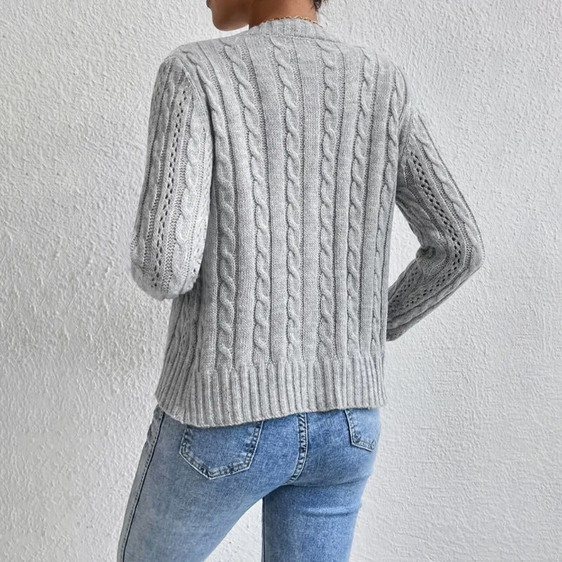 Sweater Women's Cardigan Round Neck Twist Long Sleeve Coat