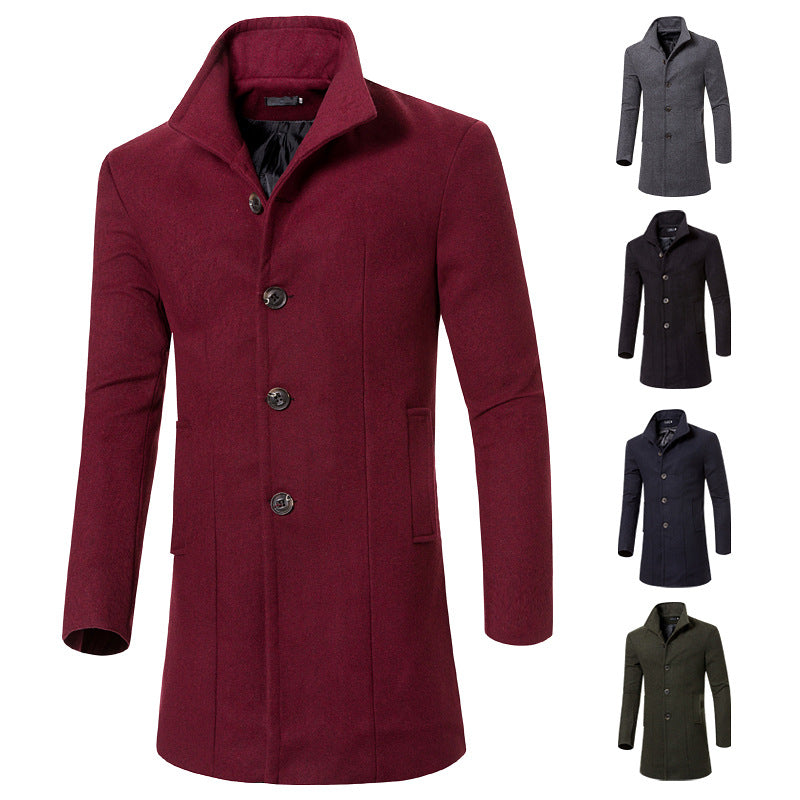 Men's Mid-length Wool Coat Trench
