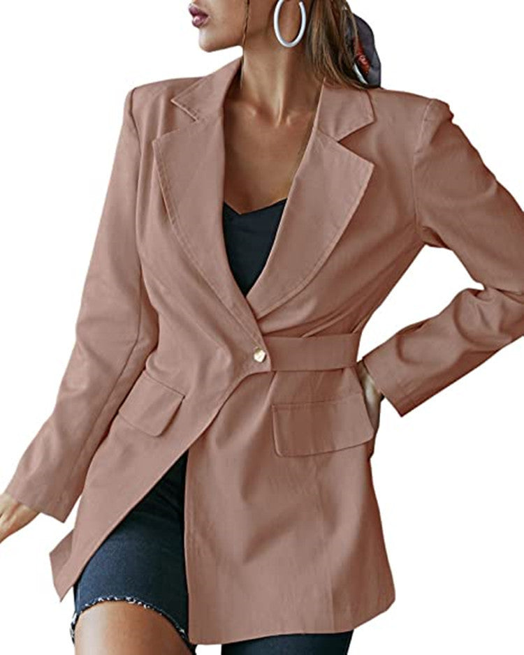 Lapel Neck Tie Long Sleeve Casual Blazer Ladies