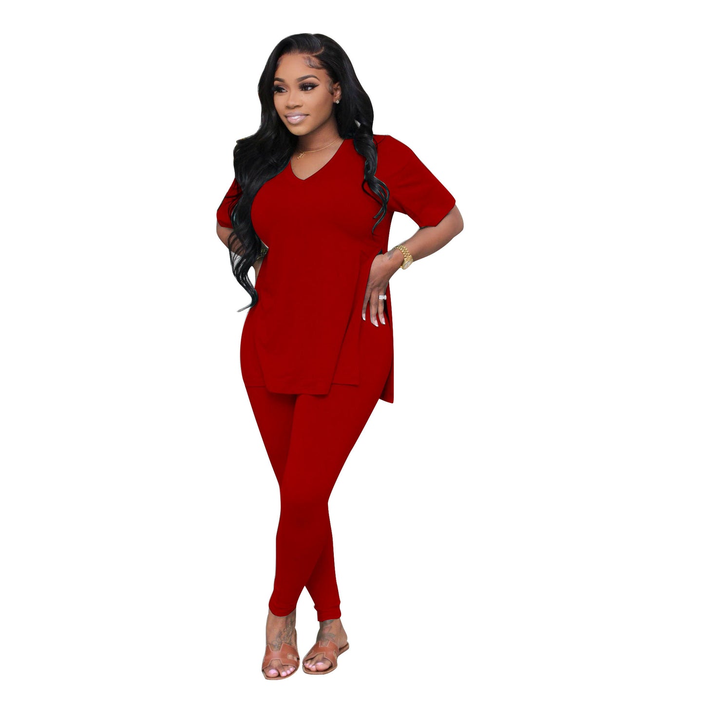 Women's Casual Split-Edge Short-Sleeve Set