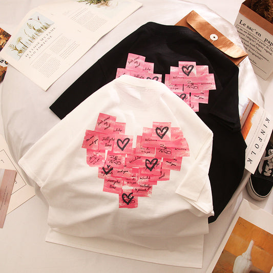Sommer nytrykt tegneserie-T-shirt med alfabet-motiv til par med korte ærmer til mænd og kvinder