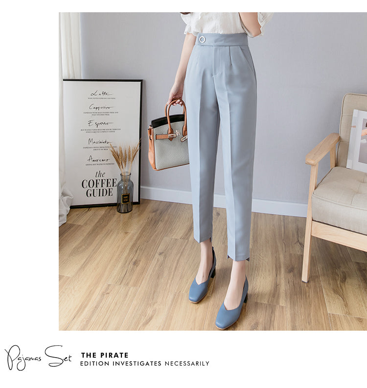 High Waist Cropped Chiffon Loose Straight Tube Trousers