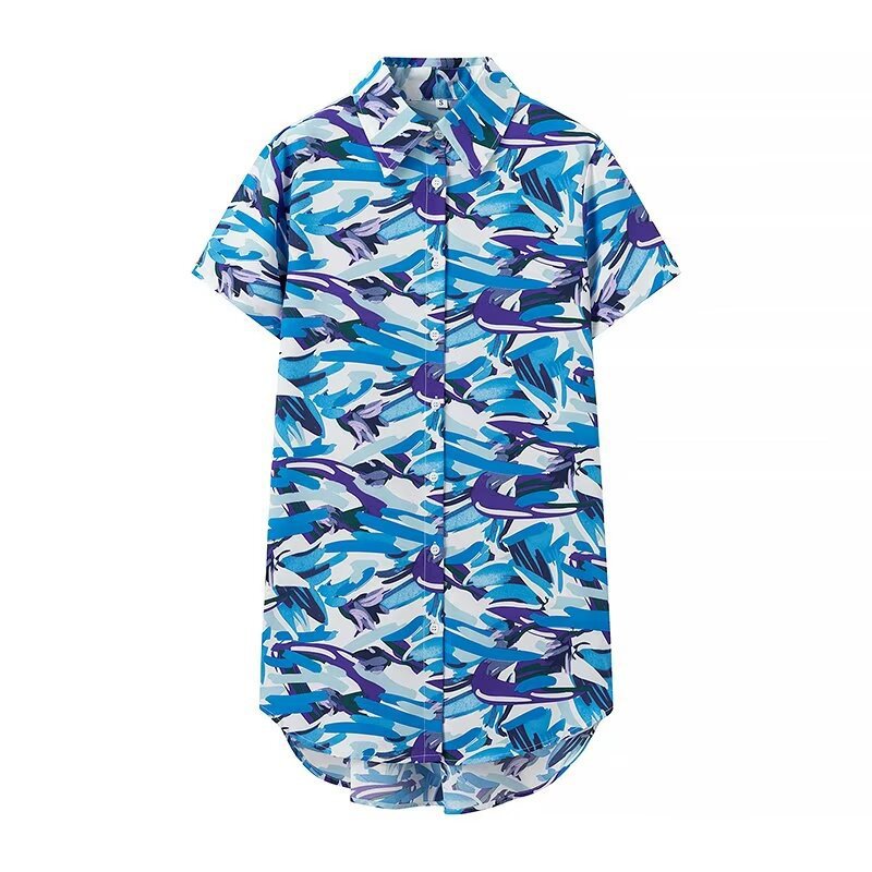 Women's Street Fashion Printed Short Sleeve Mid-length Shirt