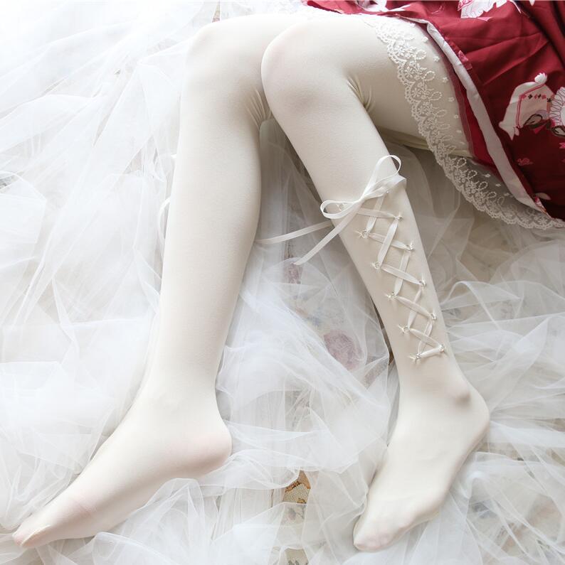 New Japanese Velvet Pantyhose Cross Ribbon