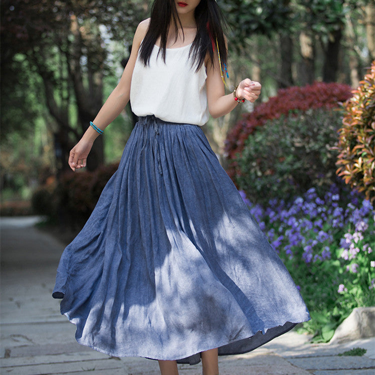 Women's Fashion Large Swing Artistic Cotton Linen Linen Tie-dyed Skirt