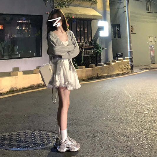 Women's Simple French First Love White Suspender Dress Short Skirt
