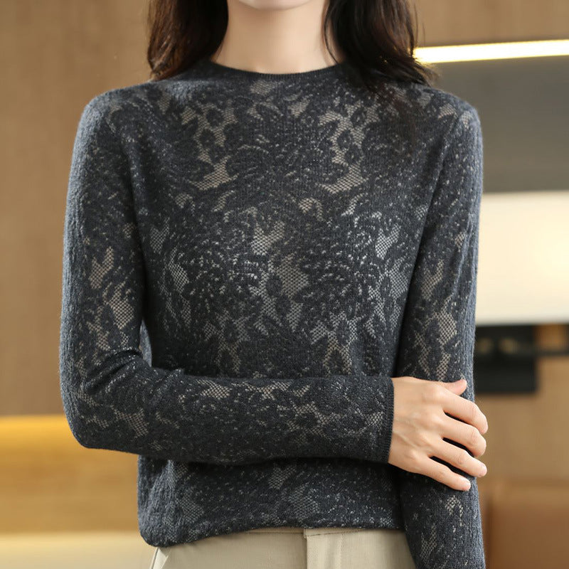 Women's Half Turtleneck Hollow Out Sweater Loose Pullover Fashionable Knitted