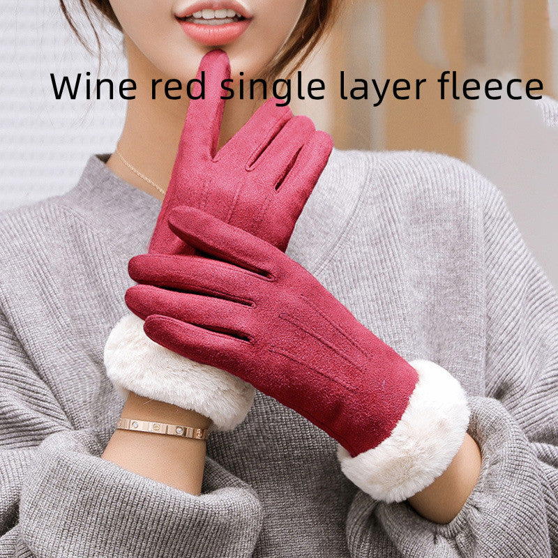 Women's Autumn Winter Touch Screen Plus Suede Warm Ski Gloves