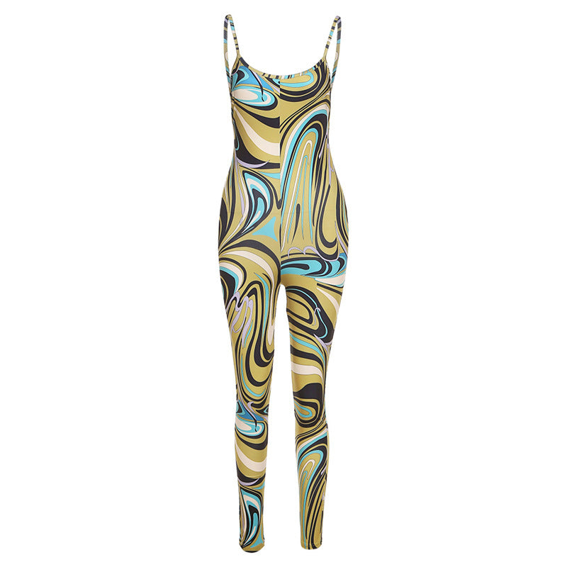Women's Printed Halter Strap High Waist Bodysuit
