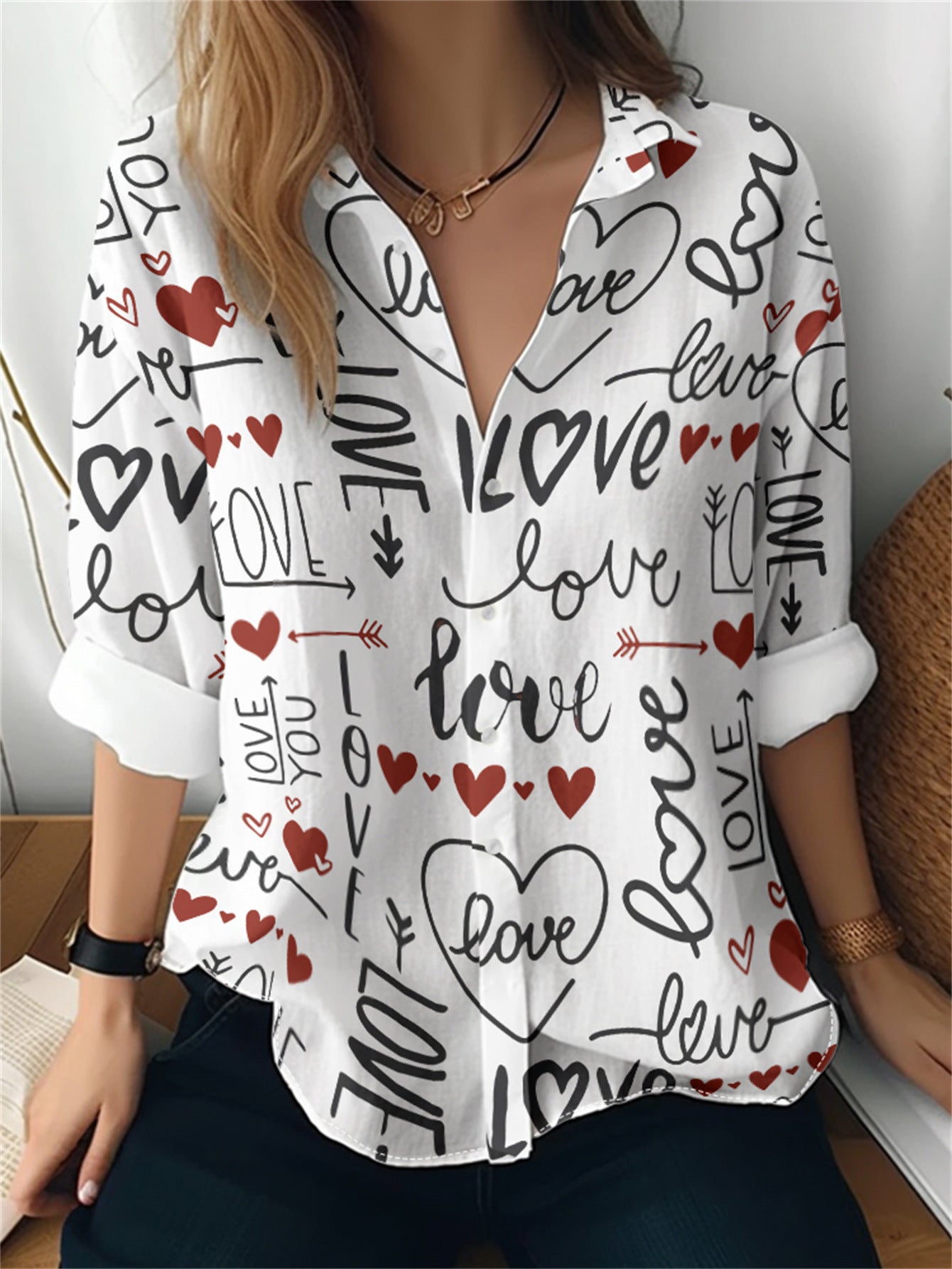 Women's 3D Printed Floral Pattern Long-sleeved Shirt