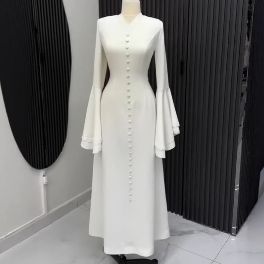 Slimming V-neck Casual Chic Button-up Long Dress