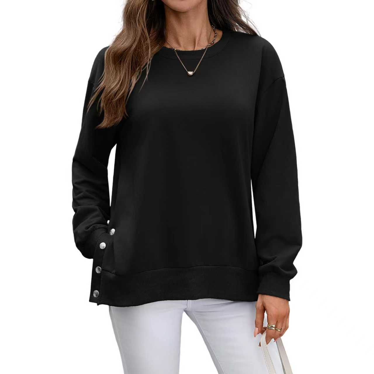 European And American Autumn And Winter Solid Color Long-sleeved Top Women