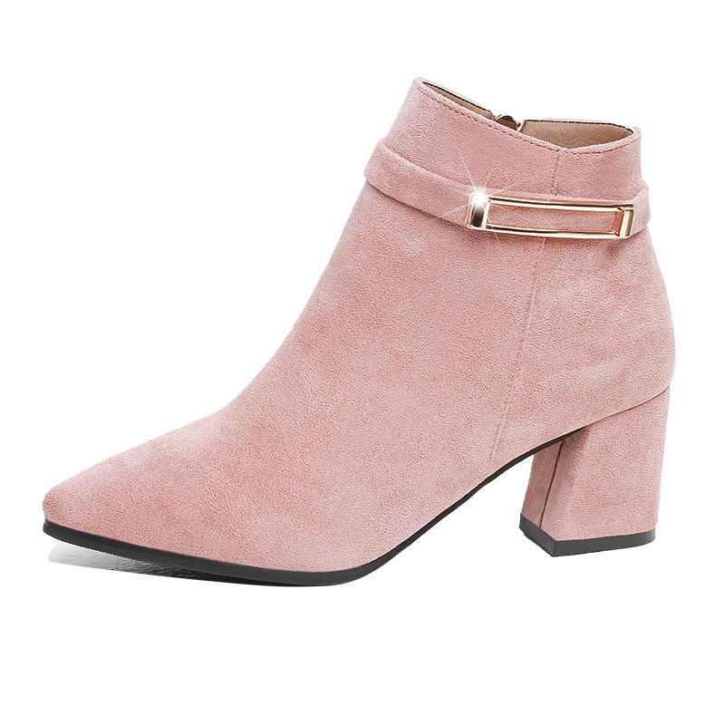 Pointy Toe Coarse High Heel New Martin Boots Side Zipper Female