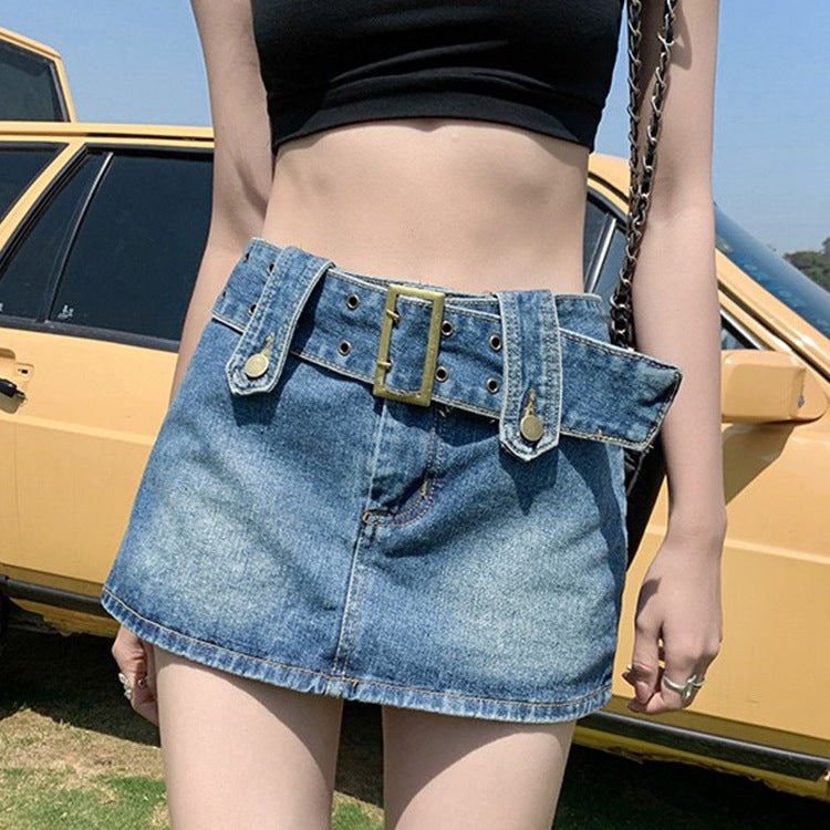 Retro High-waisted, Designer-style A-line Mini Skirt For Edgy