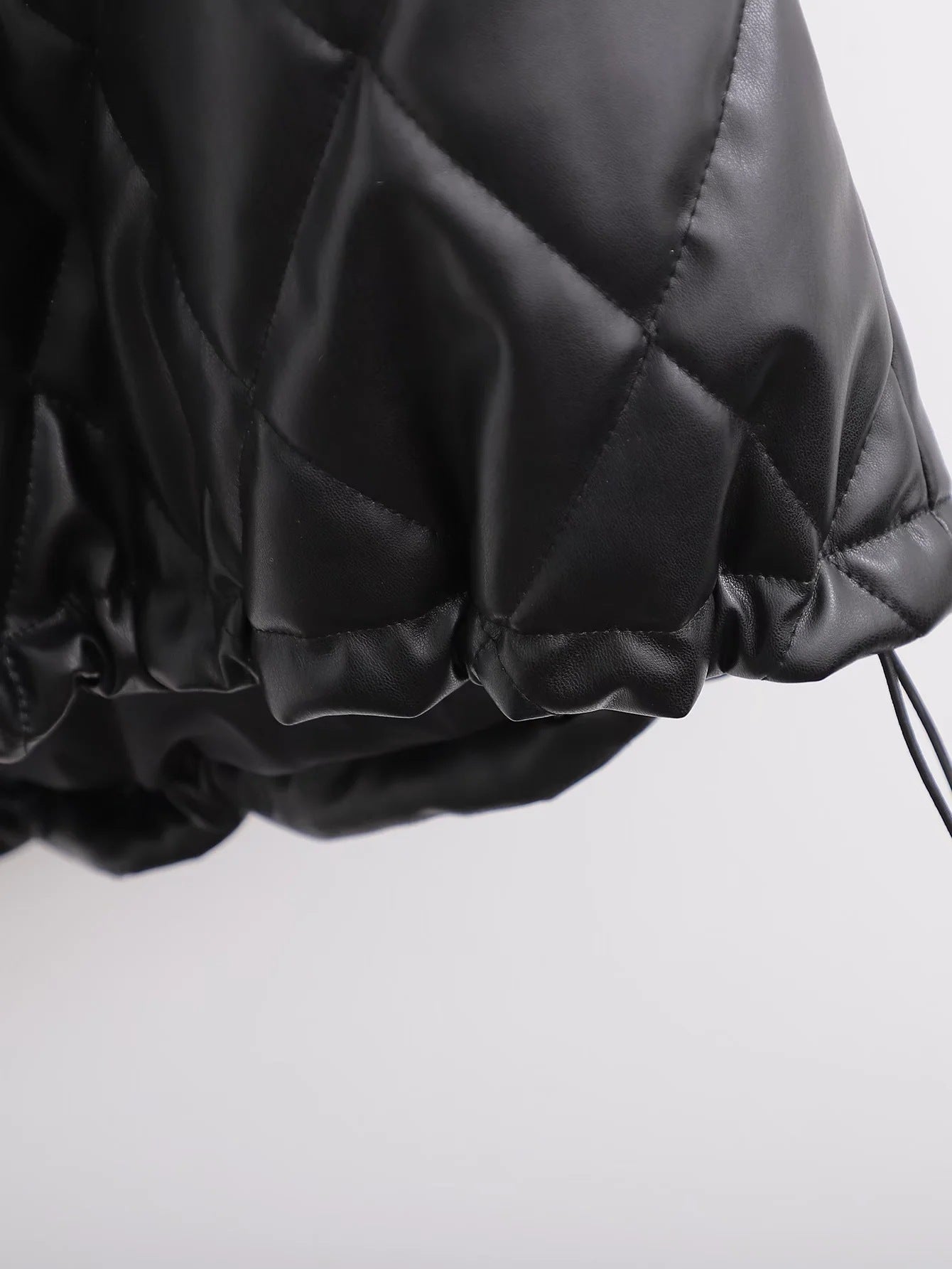 Commuter Light Cooked Style Rhombus Line Imitation Leather Coat