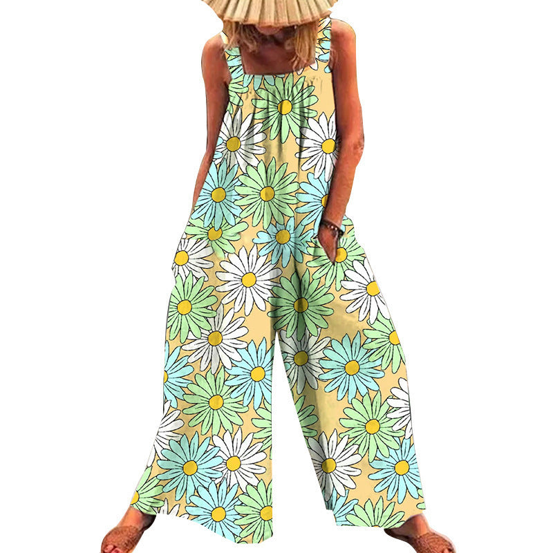 Women's Printed Ladies Bib Wide-Leg Jumpsuit