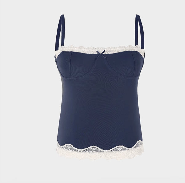 Lace Slim Fit Patchwork Black Camisole
