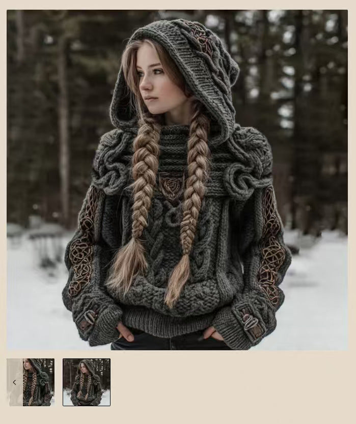 Digital Print Loose-Fit Hooded Sweater Cardigan Coat 3D