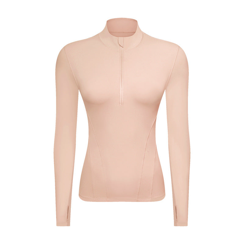 Double-sided Nylon Half Zipped Stand Collar Yoga Jacket Women's Stretch Tight-fitting Cinched Slimming Sports Jacket