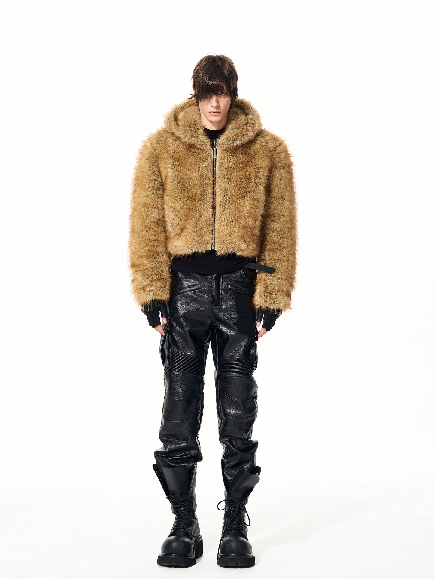 Mens Quilted Thickened Warm Faux Mink Fur Hooded Coat