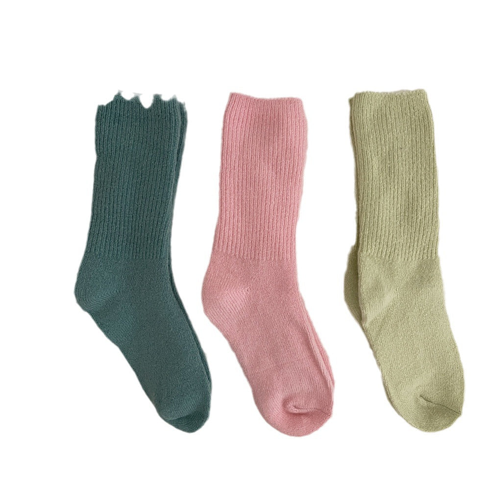 Solid-color Wool Socks Extra-thick And Warm Mid-calf Socks