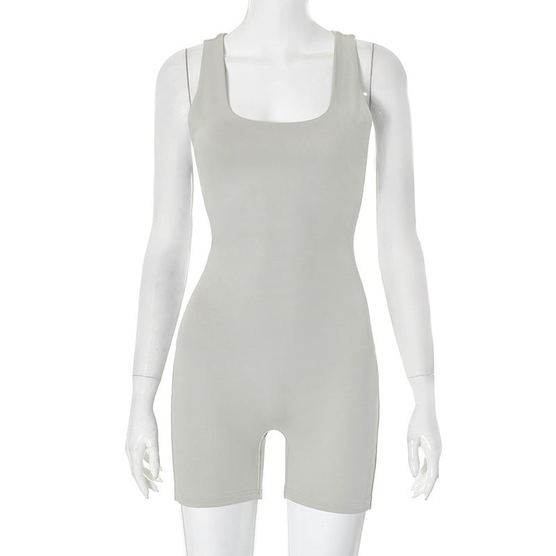 Spring Minimalist Solid-color Back-tie Jumpsuit