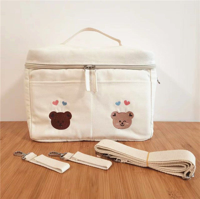 Embroidered Bear Insulated Baby Stroller Storage Bag
